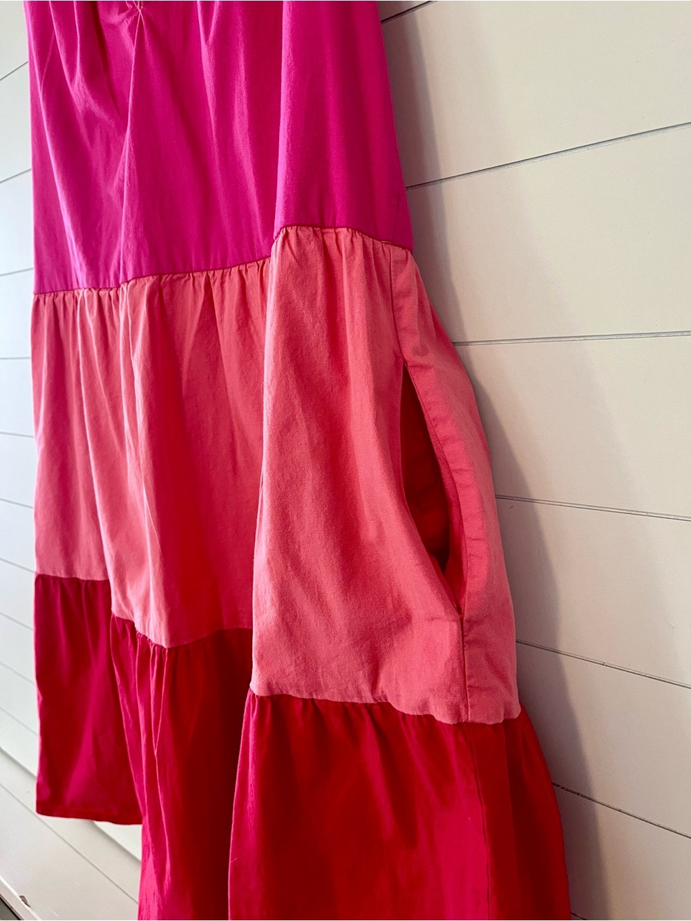 Gibson x Hi Sugarplum Flamingo Colorblock Pink & Coral Tiered Ruffle Mini Dress - Picture 5 of 7